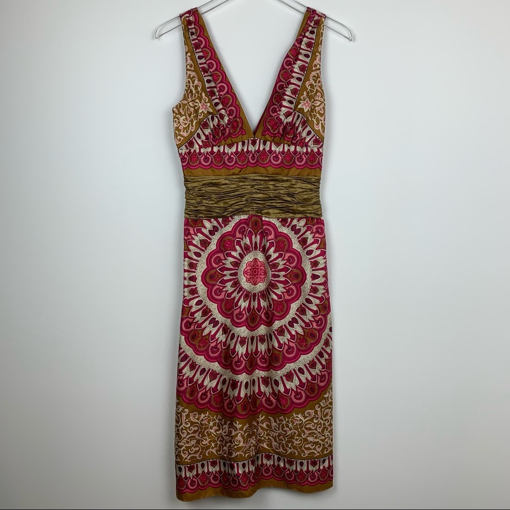 NICOLE MILLER Collection Silk Printed V-Neck Cocktail Dress 4